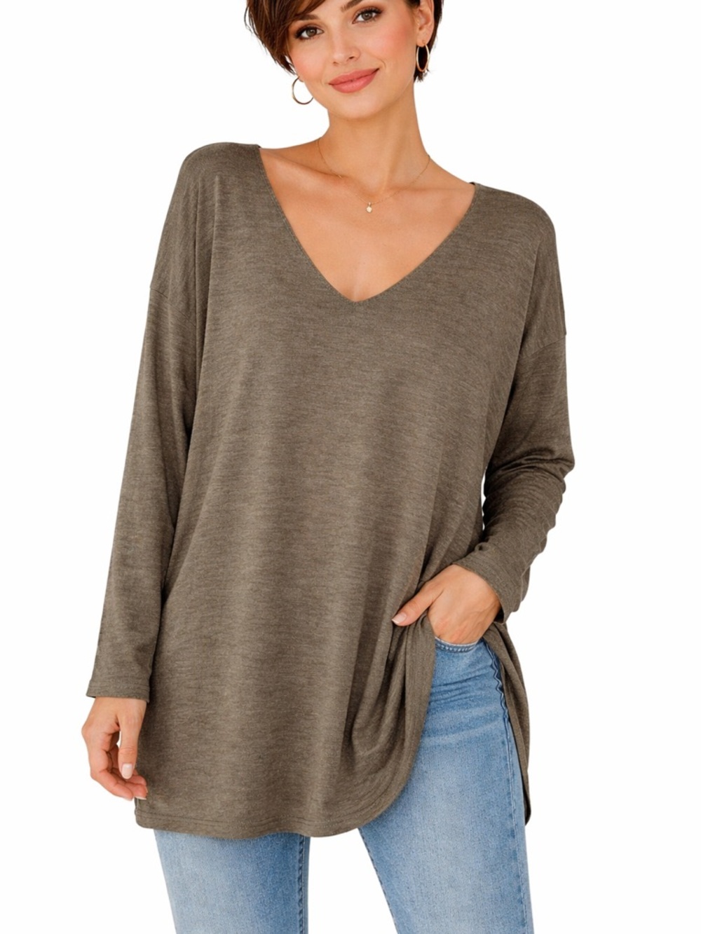 Aritzia Olive Green V-Neck Tunic Top